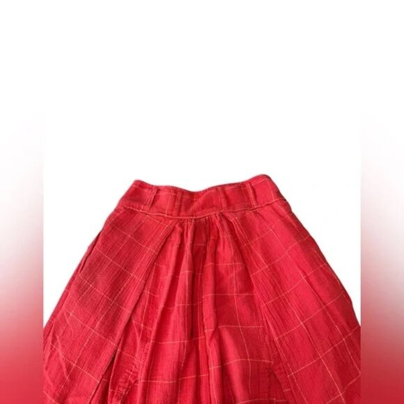 Free People Lunar Cove Wide-Leg Pants Red Combo Sz Medium Boho Plaid Size Small - Picture 7 of 7